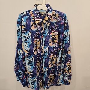 Men's Blue Multi-Print Casual Button Down Shirt